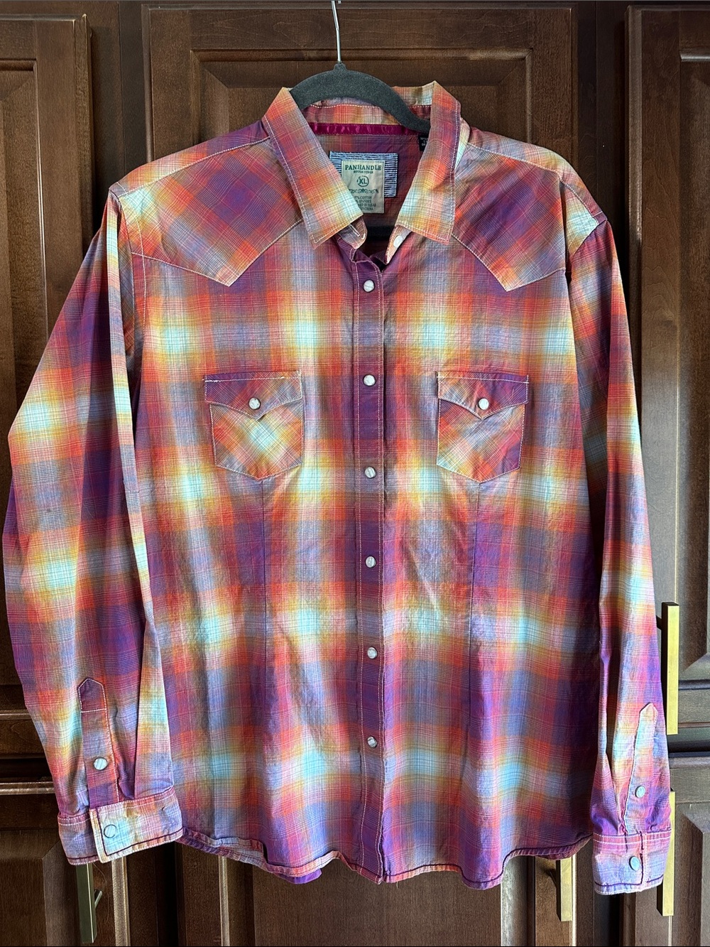 Women's Multicolor Plaid Western Shirt - Red/Orange/Blue